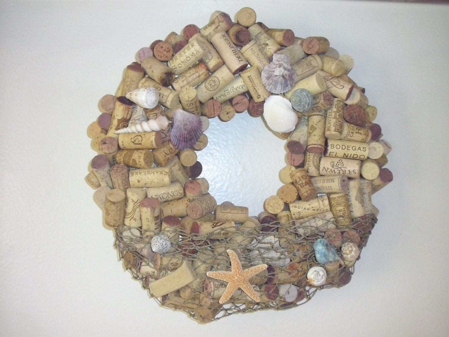 large wine cork wreath with seashells large wine cork wreath with seashells