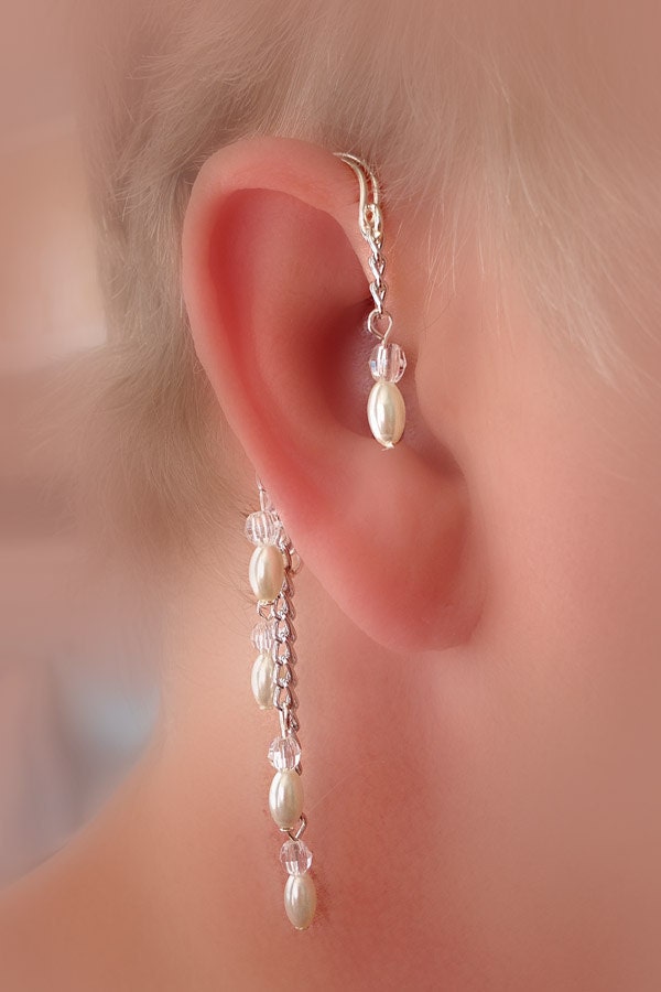 Pearl/Bridal Ear Wrap Non Pierced Over the Ear