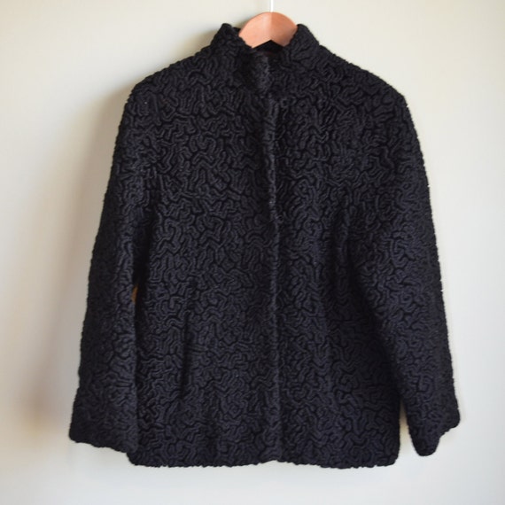 CLEARANCE // Faux Curly Lambs Wool Jacket // by GrapeJellyVintage