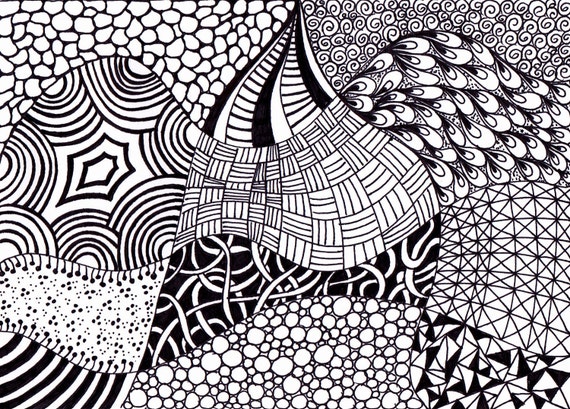Items similar to Original Abstact Drawing Zentangle Inspired, Black and ...