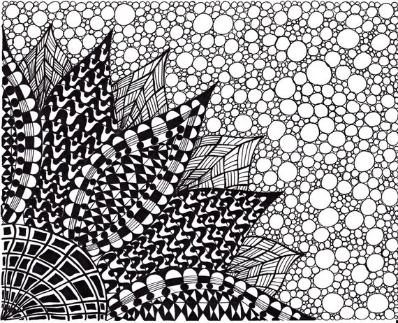 Zentangle Inspired Flower Art print Ink Drawing Zendoodle