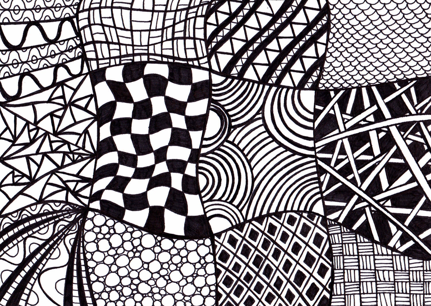 Black and White Printable Art Zentangle Inspired Ink Drawing