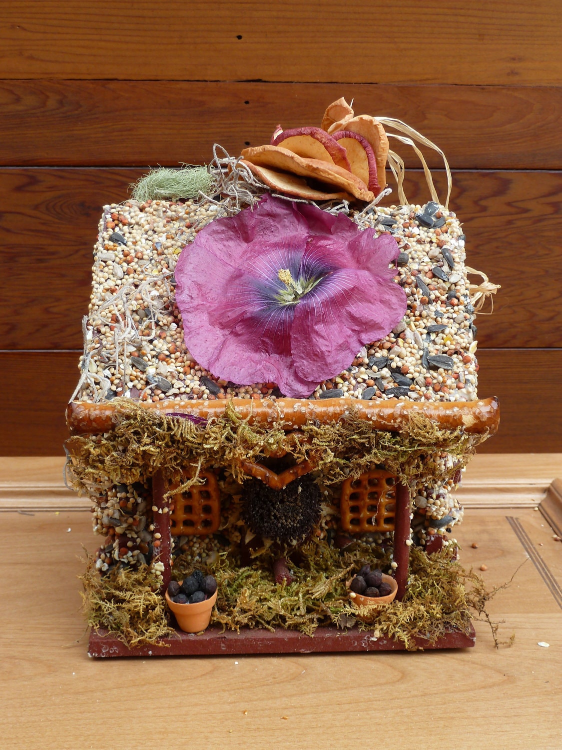 Large Edible Birdhouses Yurt with Pansy Beach Bird House
