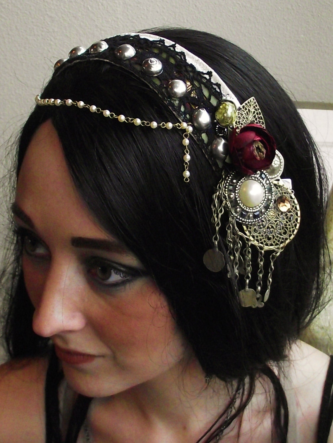 RESERVED Tribal Fusion Belly Dance Headpiece Sevillanas/Silk