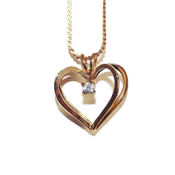 Vintage Jewelry Gold Heart Diamond Necklace by BurgerAndFriends