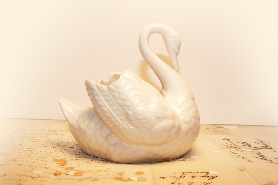 vintage ivory ceramic swan candle holder decor