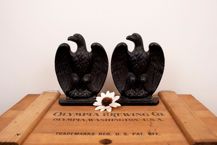 vintage cast iron eagle bookends by Robert Emig