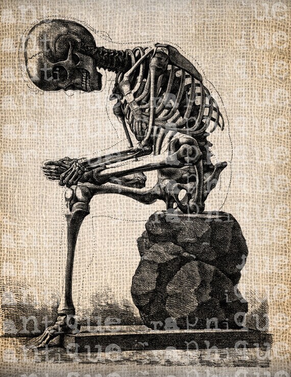 Items similar to Antique Skeleton Creepy Halloween Illustration Digital