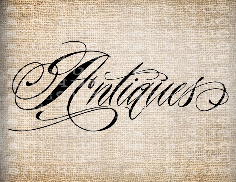 Antique Word Antiques Fancy Scroll Script by AntiqueGraphique