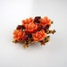Vintage Carved Plastic Coral ROSE and Ruby Red Rhinestone Cross shape Brooch/Pin