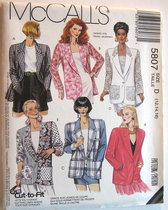 Jacket Pattern McCalls 5807 Misses Mimi patterns fall simplicity