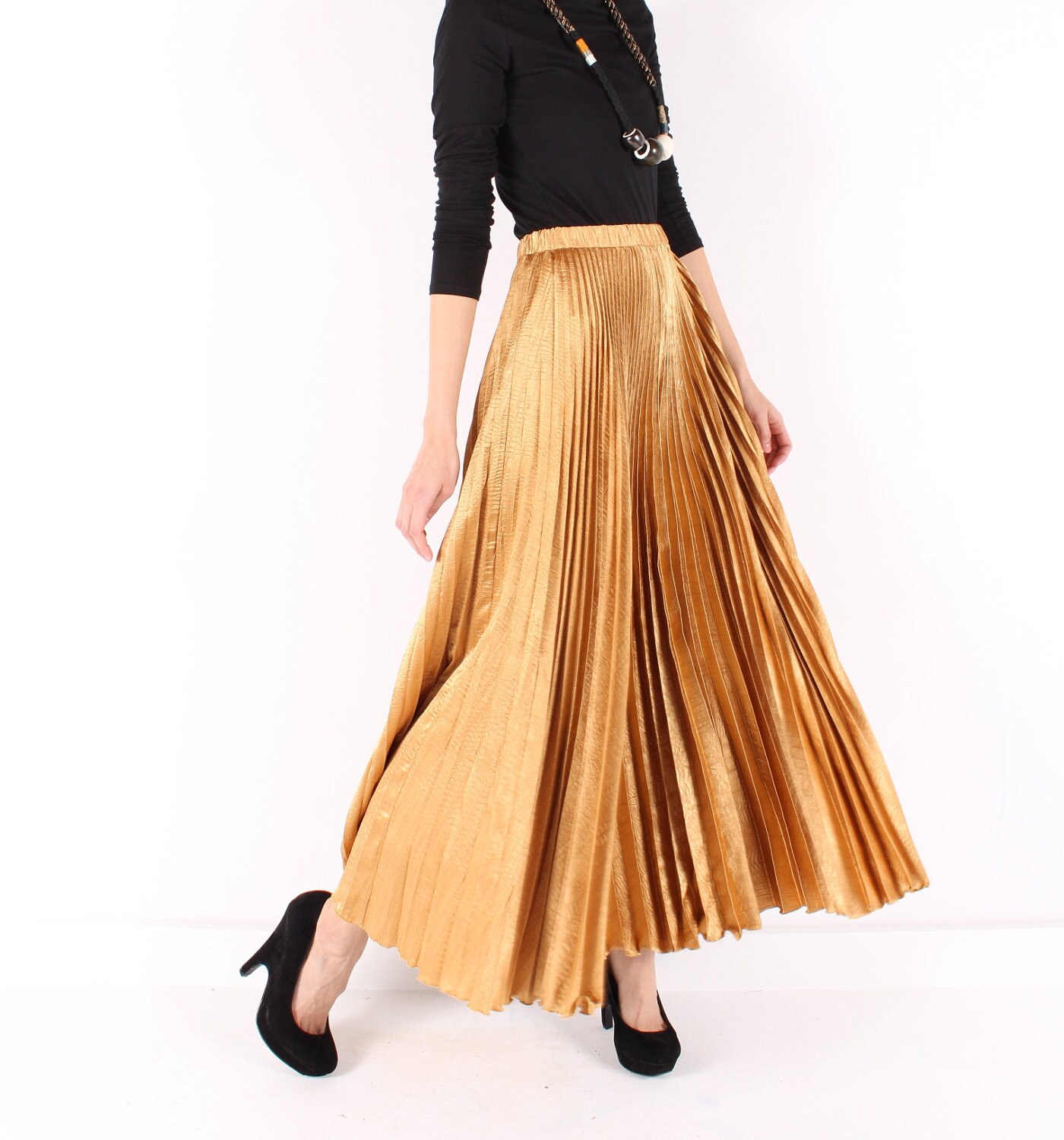 Vintage 80s // PALAZZO pants // gold accordion by shopCOLLECT