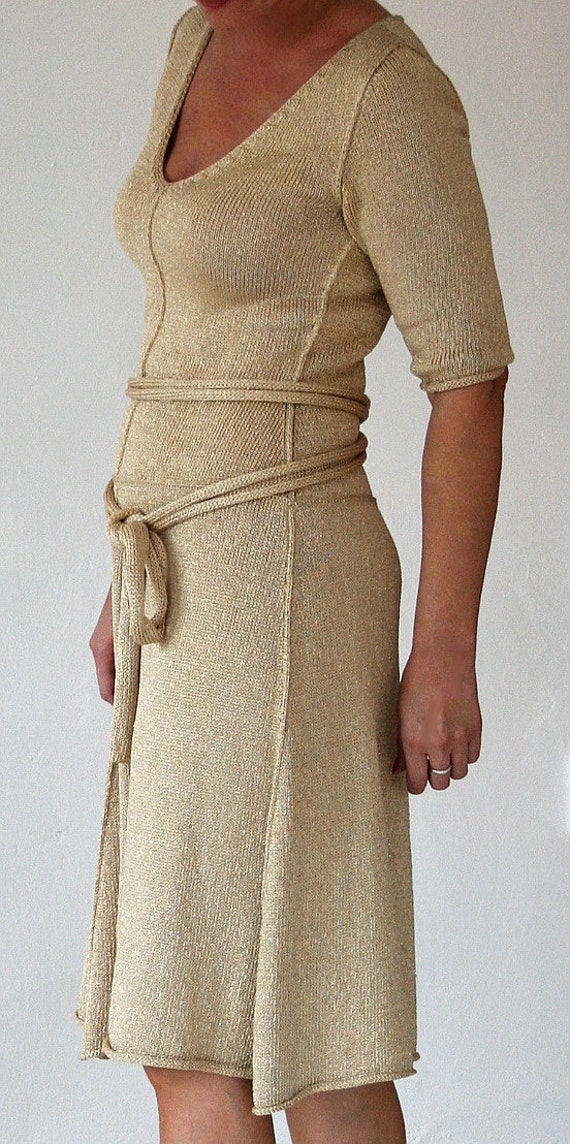 gold distressed knitted dress