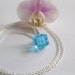 Sale..Simple Square Necklace, Geometric Jewelery,Swarovski Blue Crystal, Sterling Silver Chain Necklace