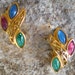 Trifari blue, green and pink stone clip style earrings in gold clearance