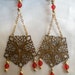 Filigree dangle clip earrings with gold and red beads clearance price