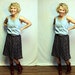 SALE Upcycled vintage indie floral high waist navy and red womens skirt medium large