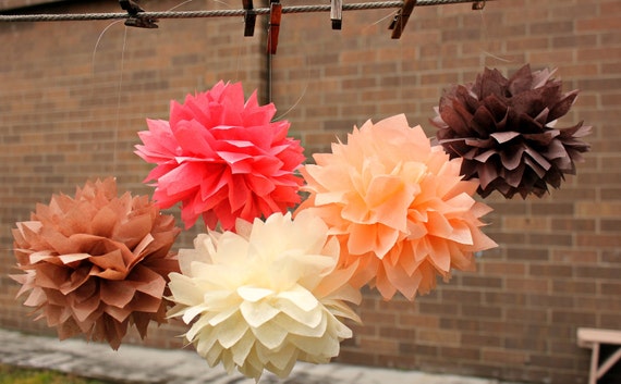 5 Tissue Pom Poms -Mandarini Collection - Weeding Decorations / Baby Shower Decor / Childrens room / Sweet 16 / Nursery Decor Il_570xn