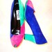 RESERVED/////////// Vintage 80s Colorblock Suede Peep-toe Women's Pumps/High Heels - Size 7