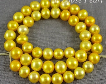 Potato pearl Large hole pearl Freshwater pearl Round pearl loose pearls Potato pearl necklace 8.5-9.5mm Yellow 45pcs Full Strand PL2060