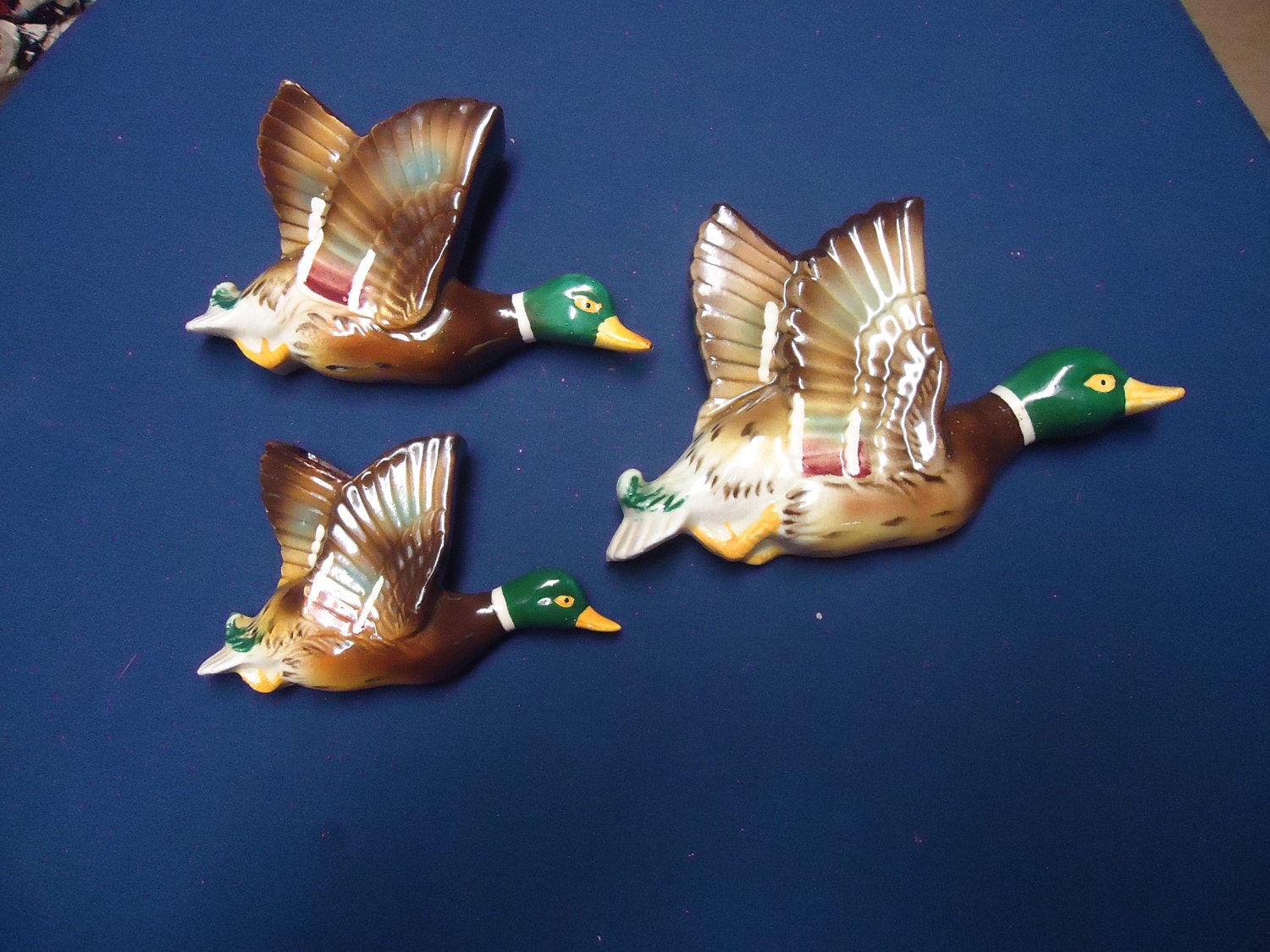 Ucagco Ceramic Flying Mallard Ducks Wall Plaques