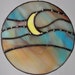 Yellow Moon in Aurora Sky circle reclaimed stained glass panel