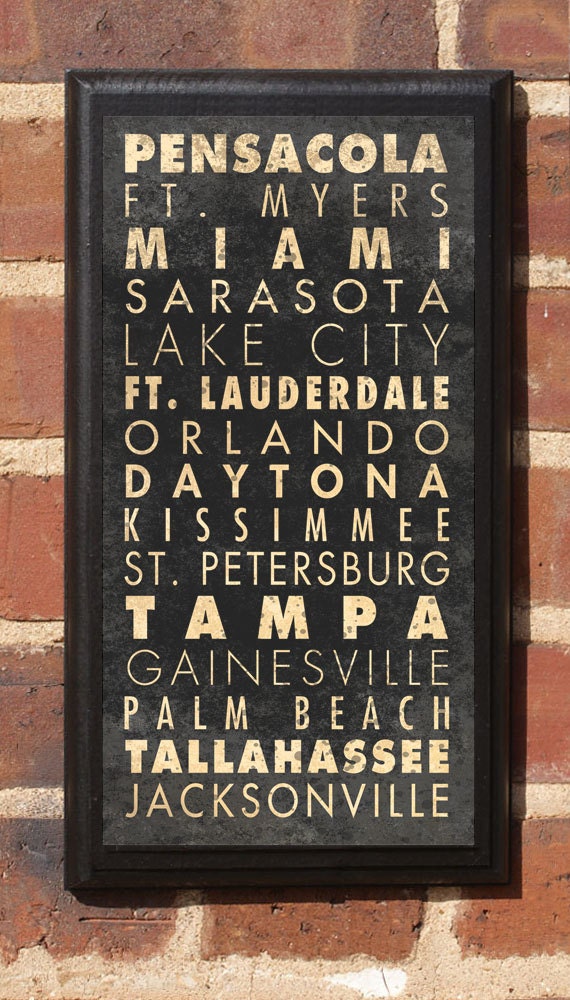 Florida FL Cities Wall Art Sign Plaque Gift Present Wedding