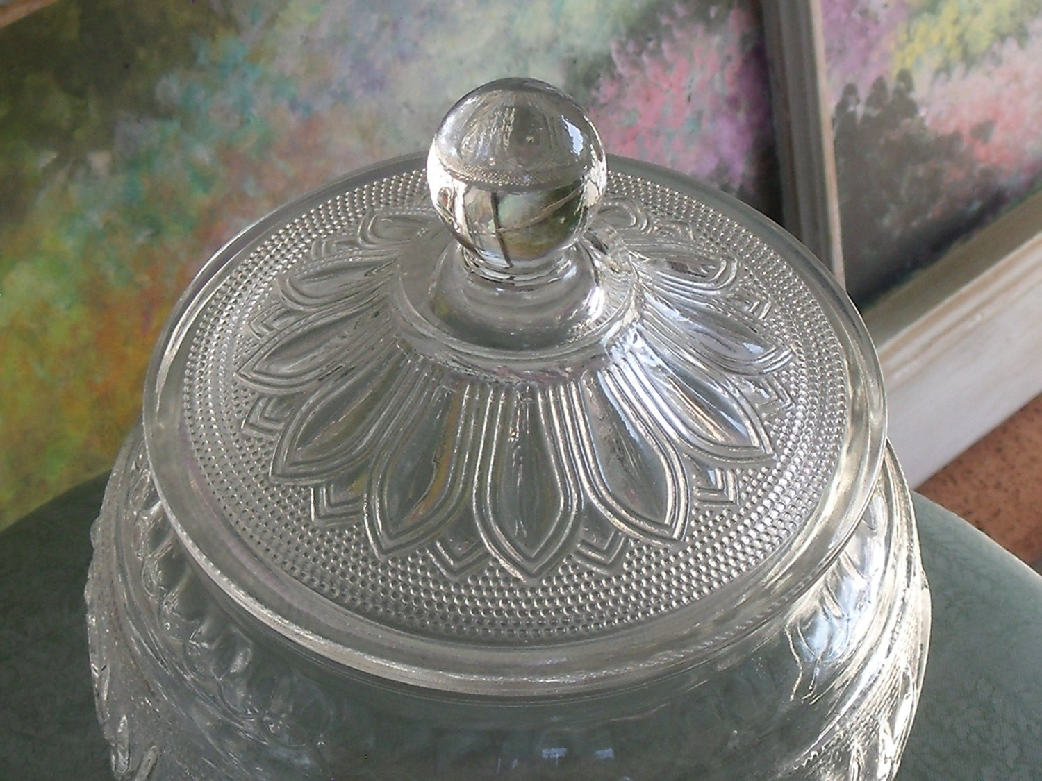 Clear Depression Style Glass Cookie Jar with Lid Anchor