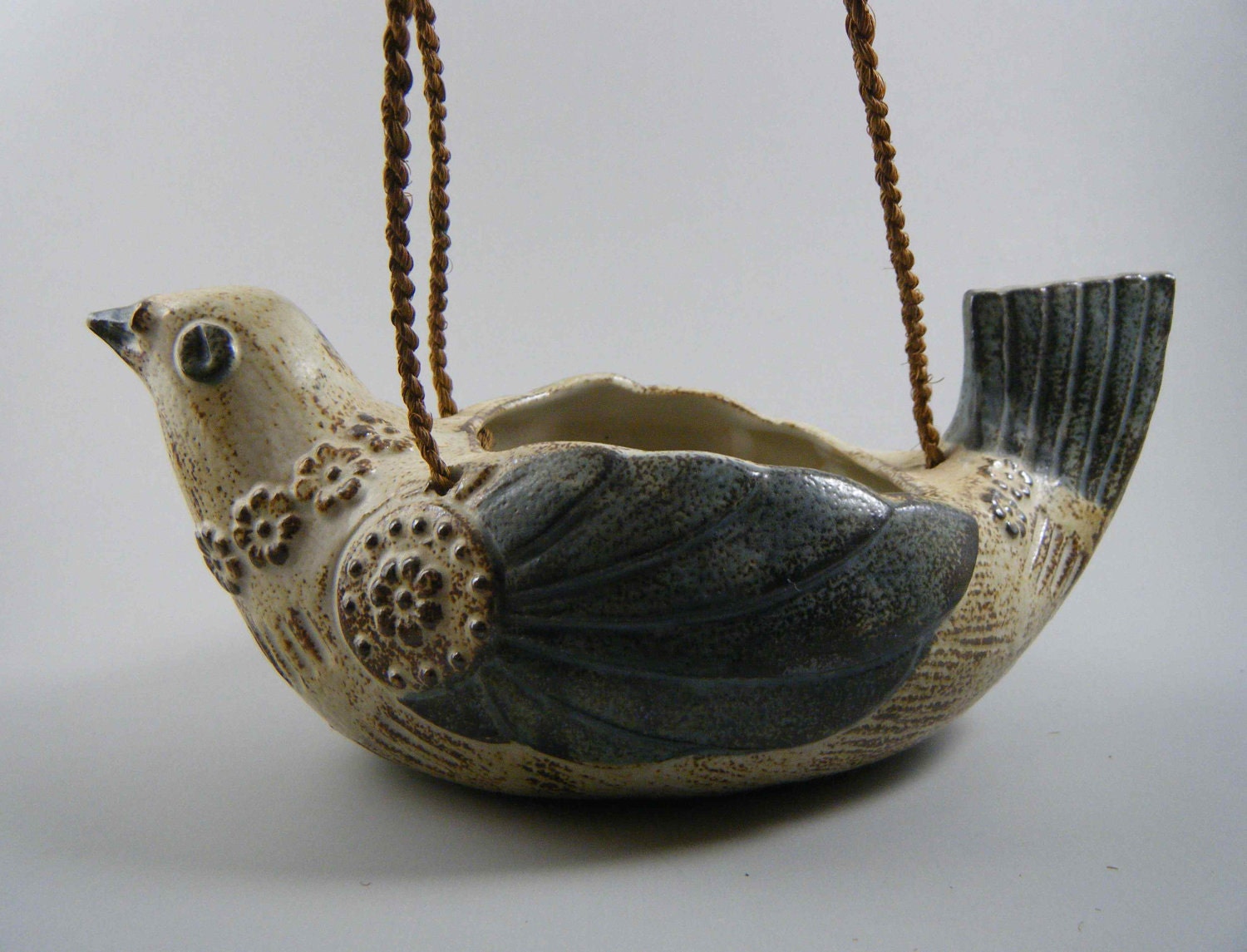 Vintage Bird Shaped Hanging Pottery Planter by templeofvintage