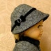 American Girl, 18 inch doll clothes: Coat, Hat, Boots, and Purse in wool tweed and black velvet