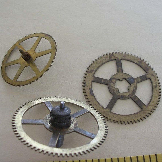 old clock gears vintage supplies brass by StratusJewelrySupply