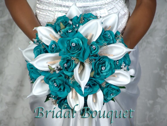 15 New bridal bouquet teal 839 Items similar to TRENDY CALLA TEAL Complete Bridal Bouquet Package   