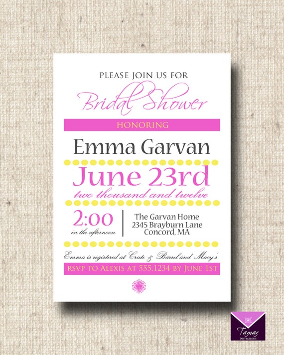 Printable Bridal Shower Invitation - Modern Bridal Shower, Baby Shower or Any Occasion Il_570xn