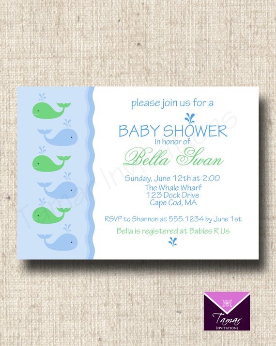 Printable Invitation Card - Whale Theme- Customized Baby Shower or Birthday Il_570xn
