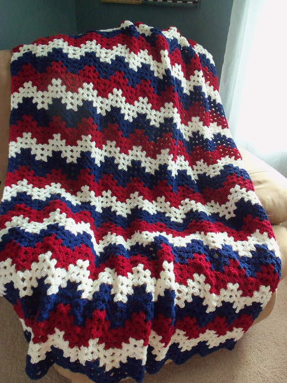 Chunky Red White and Blue Afghan Americana