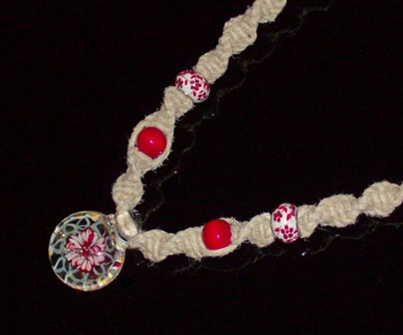 Hand Blown Glass Flower Hemp Necklace Custom By Originalaccents