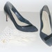 Heels Vintage Women shoes 7 1/2 by Ann Taylor Summer Fashion suede patent leather navy dark blue and black Ready to ship from Colorado USA