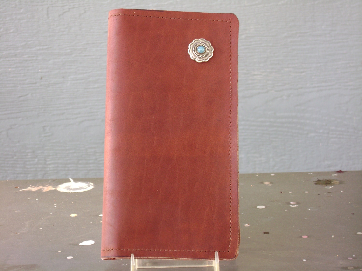 Brown Oiled Leather Checkbook Cover Duplicate Checks with