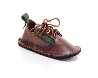 ... brown and green leather childrens shoes, toddler shoes, outdoor shoes