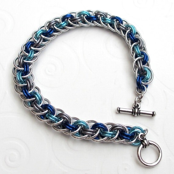 Oceans of blue chainmail bracelet Viper Basket weave