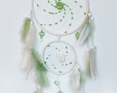 Reduced price -- Huge Double Dreamcatcher: White with pale green tones