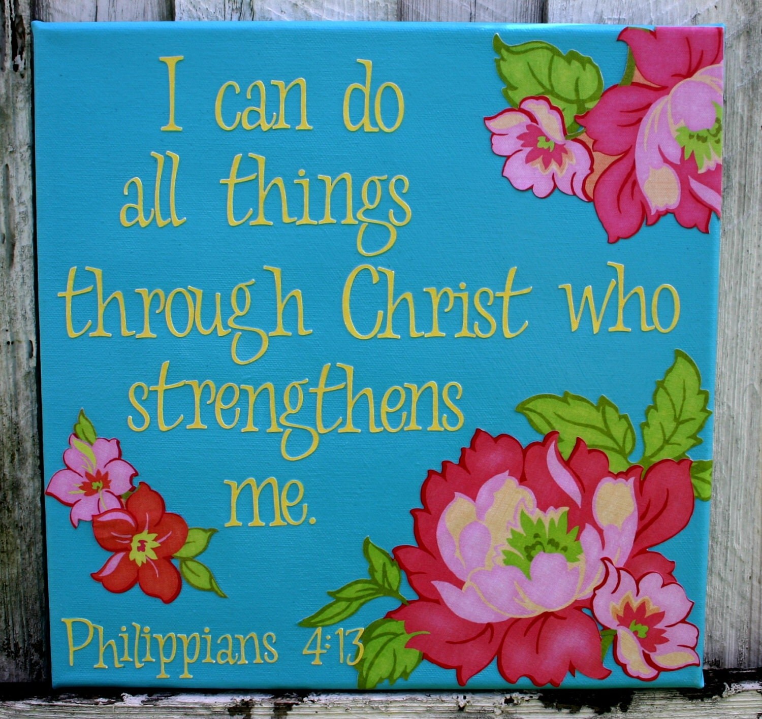 Scripture Canvas Wall Art 12x12 in. Philippians 4:13 by LisaReeLtd