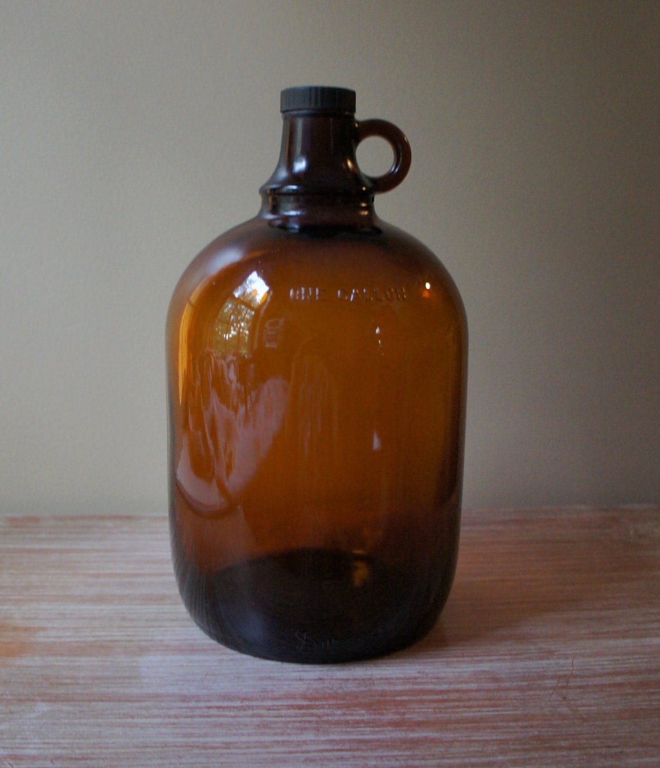 Vintage Amber Glass Gallon Jug with Lid