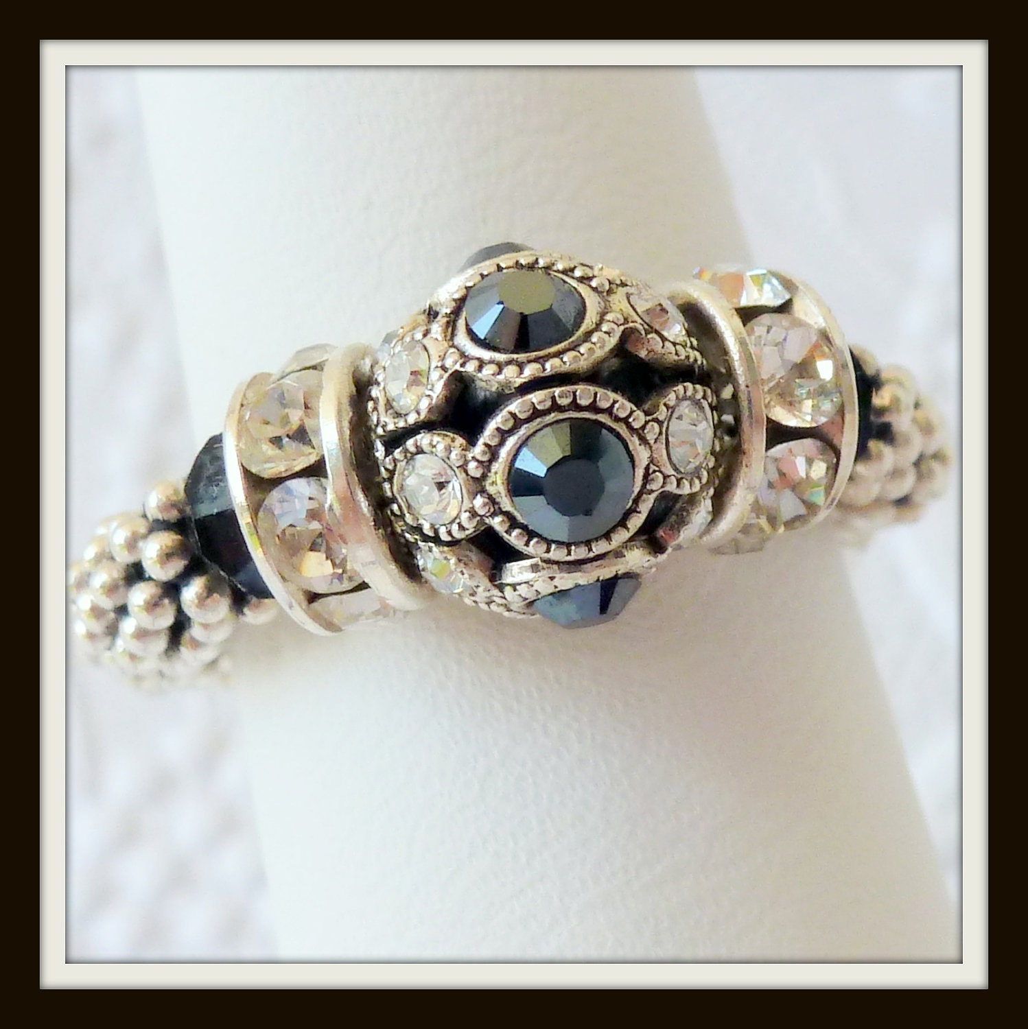 Stretch Ring Adjustable Hematite Swarovski Encrusted