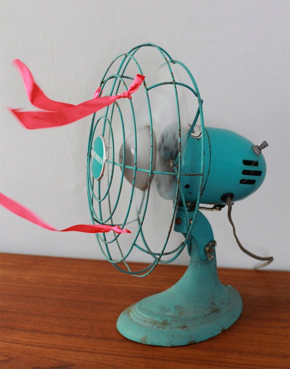 Vintage Desk Fan Dominion 1950s Aqua Turquoise by TheArbitrarium