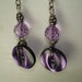 Button Earrings - Dangle Button Earrings - PURPLE - SILVER - Silver and Purple Earrings