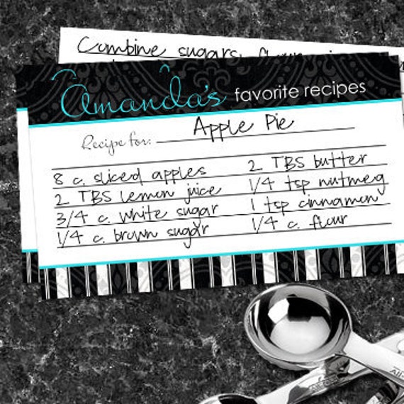 Items similar to Personalized Recipe Cards in Black, White, and Teal