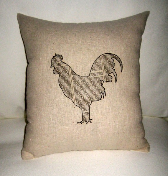French Country Rooster Pillow Typography French Words