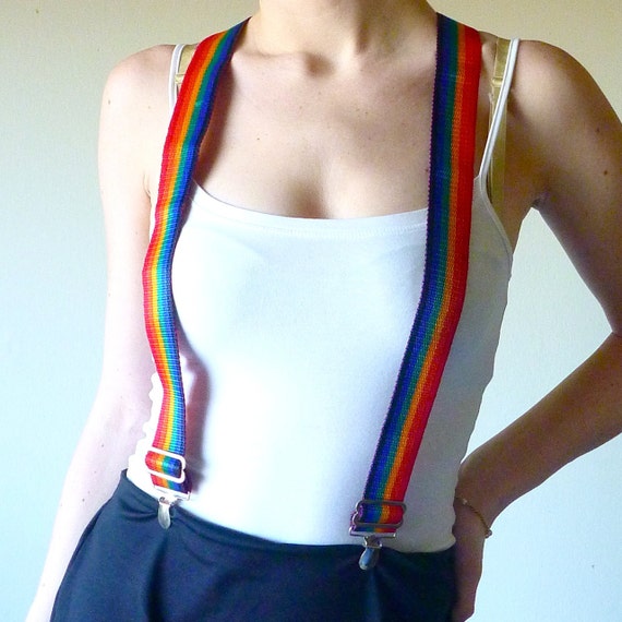 Rainbow suspenders Womens unisex mens Rainbow by laMarmotaCafe