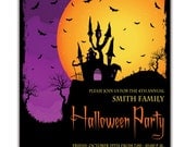 Halloween Party Invitation Haunted House Silhouette Bats Spooky Ghosts Fall Autumn Invitation DIY Digital or Printed- Smith Style Il_170x135